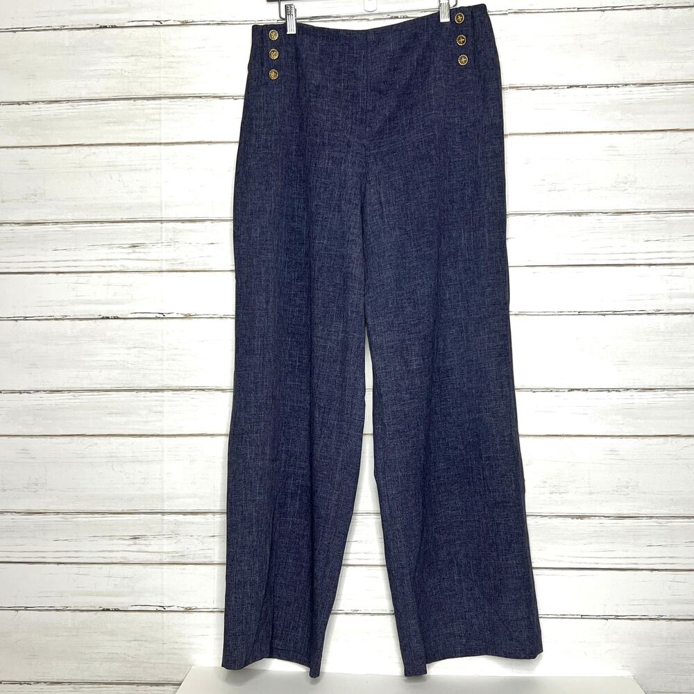 Anne Klein Sailor Pants Wide Leg Navy Blue Size 12